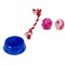 Set 1 x castron si 3 jucarii pentru caini, 25,8 x 25,8 x 7,5 cm, Albastru