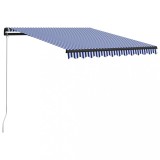 Cumpara ieftin Copertină retractabilă manual, albastru și alb, 350 x 250 cm