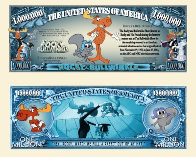 !!! SUA = FANTASY NOTE (TJ6) = DESENE ANIMATE : ROCKY &amp;amp; BULLWINKLE - 2019 - UNC foto