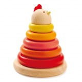 Turn de stivuit din lemn cu 5 inele Montessori,design Gaina,+18 luni