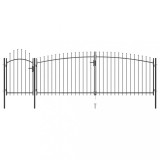VidaXL Poartă gard pentru grădină cu v&acirc;rf suliță, negru, 5 x 2 m