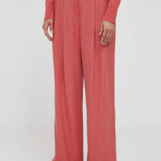 Sisley pantaloni femei, culoarea roz, lat, high waist