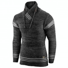 Pulover pentru barbati, negru, guler inalt, flex fit, casual - Alaska Hutte foto