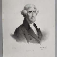 THOMAS JEFFERSON , PRESEDINTE AL AMERICII , LITOGRAFIE , DESEN de MAUZAISSE , litografiat de C. MOTTE , 1826