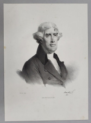 THOMAS JEFFERSON , PRESEDINTE AL AMERICII , LITOGRAFIE , DESEN de MAUZAISSE , litografiat de C. MOTTE , 1826 foto