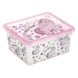 Cutie de depozitare cu capac si model Unicorn, 2.5L, plastic transparent cu capac roz, CMCLASS