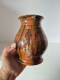 Vază Vintage din Lut Ars și Smălțuit &ndash; Ceramică Tradițională Rom&acirc;nească, 12 cm