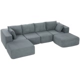 HOMCOM Canapea Modulară Secțională 294 cm, &icirc;n Formă de U cu 2 Poufuri, Fără Asamblare, Gri &Icirc;nchis, pentru Sufragerie și Dormitor. | Aosom Romania