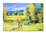 Tablou peisaj din natura pictat manual, Amintiri de la bunici, 70x50cm ulei pe panza, Constantin Feraru
