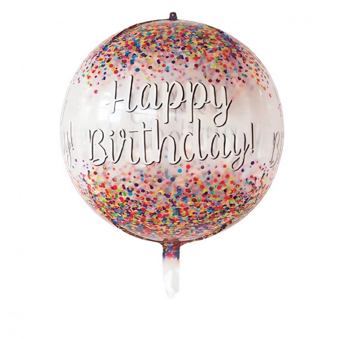 Balon din Folie Metalizata, Cyrax, Figurina Rotunda 4D, Model Happy Birthday, Tema Aniversare, 24 x 63 cm, Ambalaj Individual, Pai inclus, Umflare cu