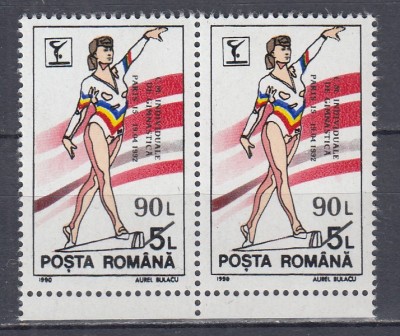 ROMANIA 1992 LP 1279 CAMPIONATELE MONDIALE GIMNASTICA PARIS PERECHE MNH foto