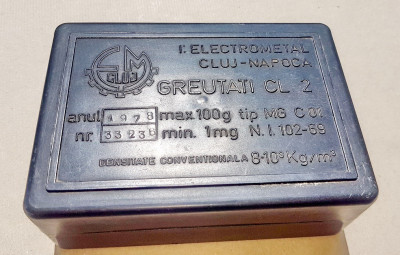 C734-Set greutati institutie-bijutier alama cromata. Electrometal Cluj Napoca. foto