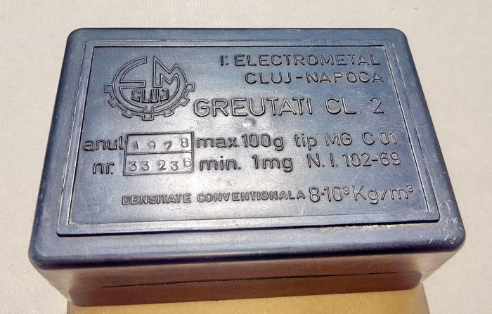 C734-Set greutati institutie-bijutier alama cromata. Electrometal Cluj Napoca.