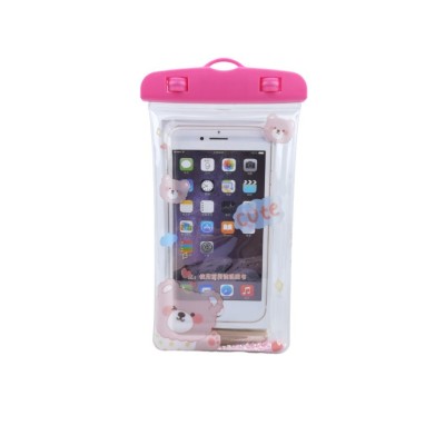 Husa subacvatica glitter kids waterproof flippy, snowproof, universala, cu snur, pentru telefon sau documente, cute bear, roz foto
