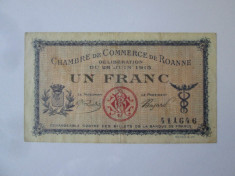 Franta 1 Franc 1915 Camera de Comerț Roanne foto