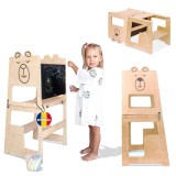 Turn de invatare 4in1 pentru copii Bear, Pikler Learning Tower, Multifunctional, cu tabla de desen