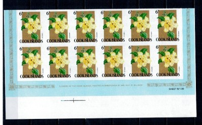 Insulele Cook 1967 - Flori, Mi159 nedantelat, fragment coala foto