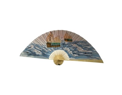 Evantai de perete din lemn, Roz cu corabii pe mare 90 cm x 160 cm foto