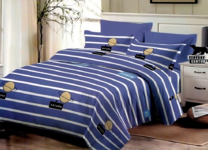 Lenjerie de pat pentru o persoana cu husa elastic pat si fata perna dreptunghiulara, Earth, bumbac mercerizat, multicolor