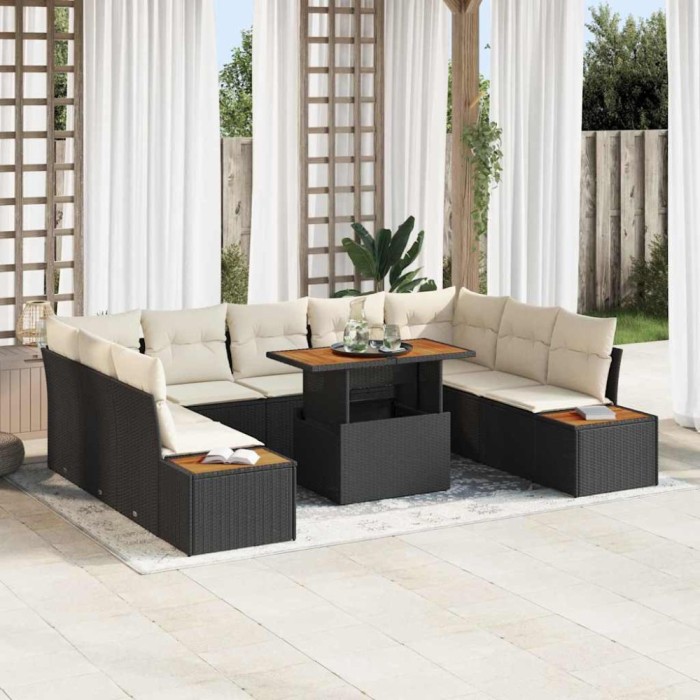 vidaXL Set de canapele pentru grădină 10 pcs Negru Rattan poli
