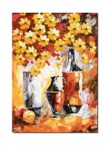 Cumpara ieftin Tablou pictat manual stilizat, Natura statica cu flori si fructe, 70x50cm ulei pe panza in cutit efect 3D