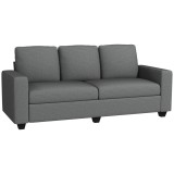 HOMCOM Canapea de 3 Locuri din Material Textil cu Brațe, Perne Căptușite și &Icirc;nveliș cu Efect de In, 237x94x102 cm, Gri | Aosom Romania