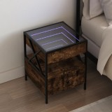 Cumpara ieftin Noptieră cu LED infinity, stejar fumuriu, 40x40x51 cm