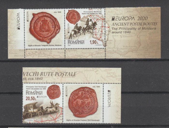 ROMANIA 2020 -EUROPA - Vechi rute postale--Serie 2 timbre cu vinieta LP.2280 MNH