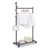 Cuier metalic cu raft si roti, 84x44x170 cm, Negru, CMCLASS