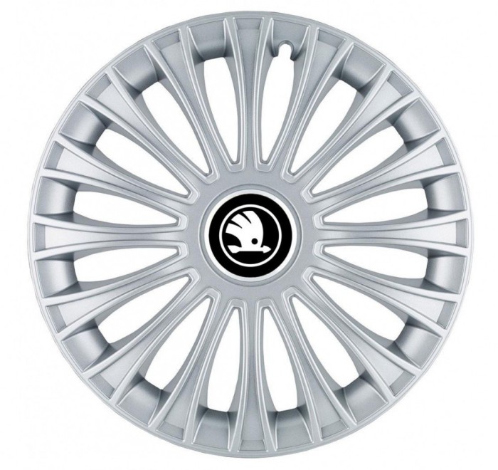 Set 4 capace roti pentru Skoda Nou Alb-Negru, model Dino Gray, R15