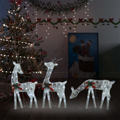vidaXL Familie reni de Crăciun, argintiu/alb rece, 270x7x90 cm, plasă foto