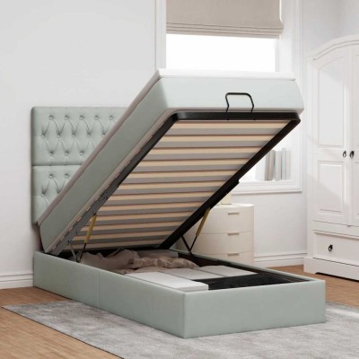 vidaXL Cadru de pat otoman cu saltele Gri deschis 90x190cm catifea 3313511 foto