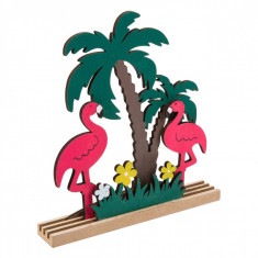 Palmier decorativ din lemn, model cu flamingo, 21&amp;amp;#215;3.5&amp;amp;#215;22 cm, multicolor foto