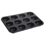 Forma, tava antiaderenta pentru copt briose, prajituri, 12 forme, 26.5 x 35.5 cm, neagra, Klausberg