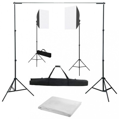 vidaXL Kit studio foto cu lumini softbox și fundal foto