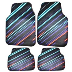 Covorașe auto universale DECOMAT &ndash; set 4 bucăți lavabile, antiderapante, cu design futurist &bdquo;Neon Stripes&rdquo;