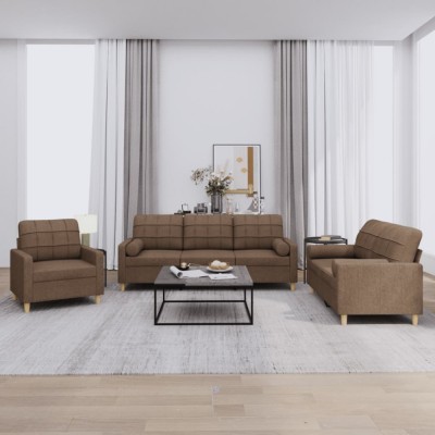 vidaXL Set de canapele cu perne, 3 piese, maro, textil 3201261 foto