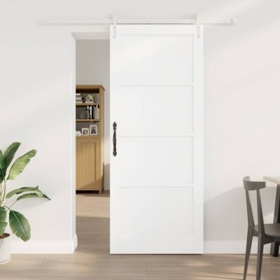 Ușa glisantă cu set de accesorii alb 86x211 cm din lemn masiv de pin foto