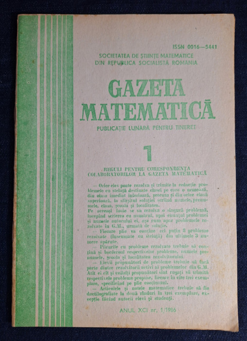 Carte - Gazeta Matematica, anul XCI, nr. 1, ianuarie 1986