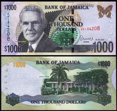JAMAICA █ bancnota █ 1000 Dollars █ 2021 █ P-86 █ UNC █ necirculata foto