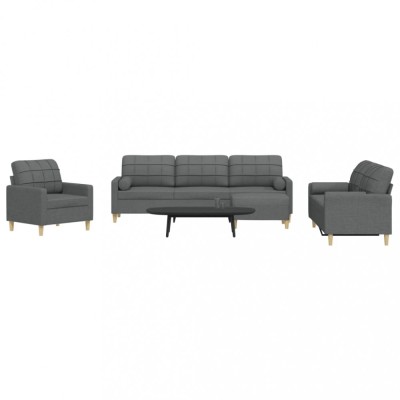 vidaXL Set canapele cu taburet și perne, 4 piese, gri &amp;icirc;nchis, textil 3278312 foto
