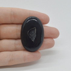 Cabochon agat negru druzy 40x26x8mm c5