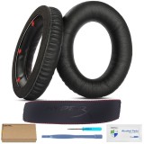 Set 2 bureti, Burete protectie banda superioara pentru casti Hyperx Cloud II/I / Cloud Alpha / Cloud Revolver S, Over-Ear, Negru-Rosu, Piele ecologica