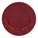 Platou Decorativ Crăciun, Plastic, Model Fulgi, Diametru 33cm, Roșu, Oem