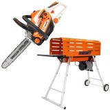 Ruris DL700 + RM350 - Despicator busteni 2200 W 50-250 mm orizontal + Drujba cu motor pe benzina 2 CP 35 cm 35 cm3