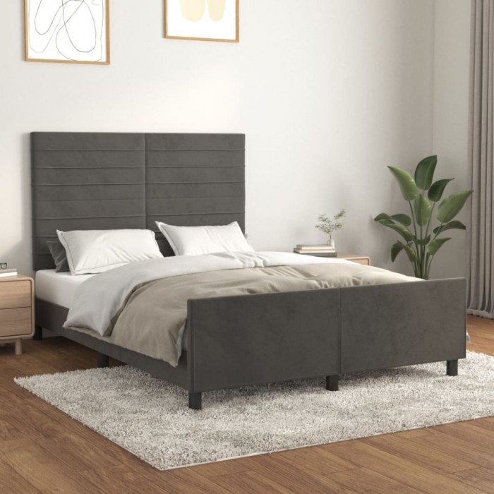 vidaXL Cadru de pat fără saltea, gri &icirc;nchis, 140x190 cm, catifea