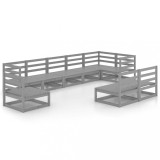 Set mobilier de gradina, 9 piese, gri, lemn masiv de pin