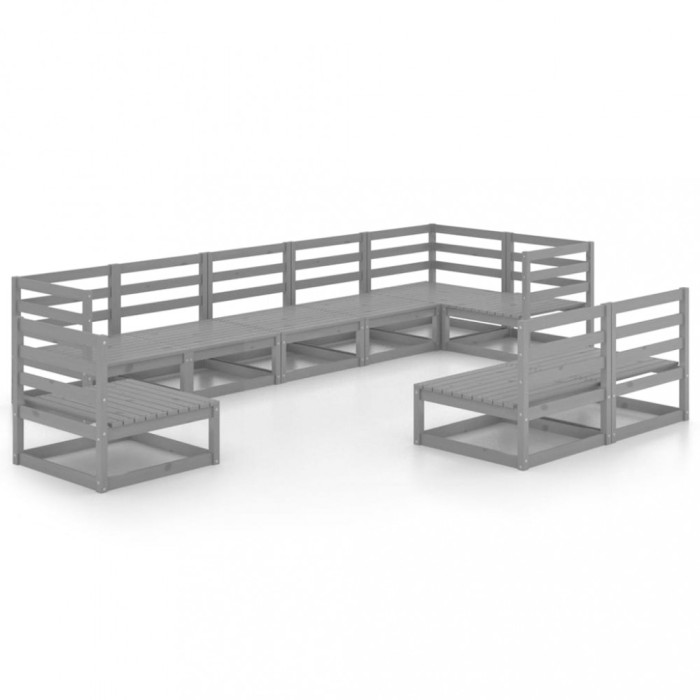 Set mobilier de gradina, 9 piese, gri, lemn masiv de pin