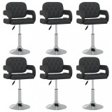 VidaXL Scaune de bucătărie pivotante, 6 buc., negru, piele ecologică