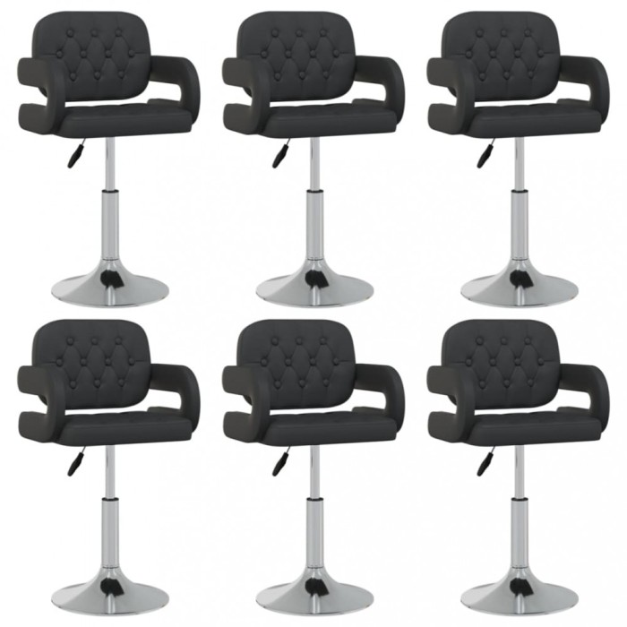 vidaXL Scaune de bucătărie pivotante, 6 buc., negru, piele ecologică